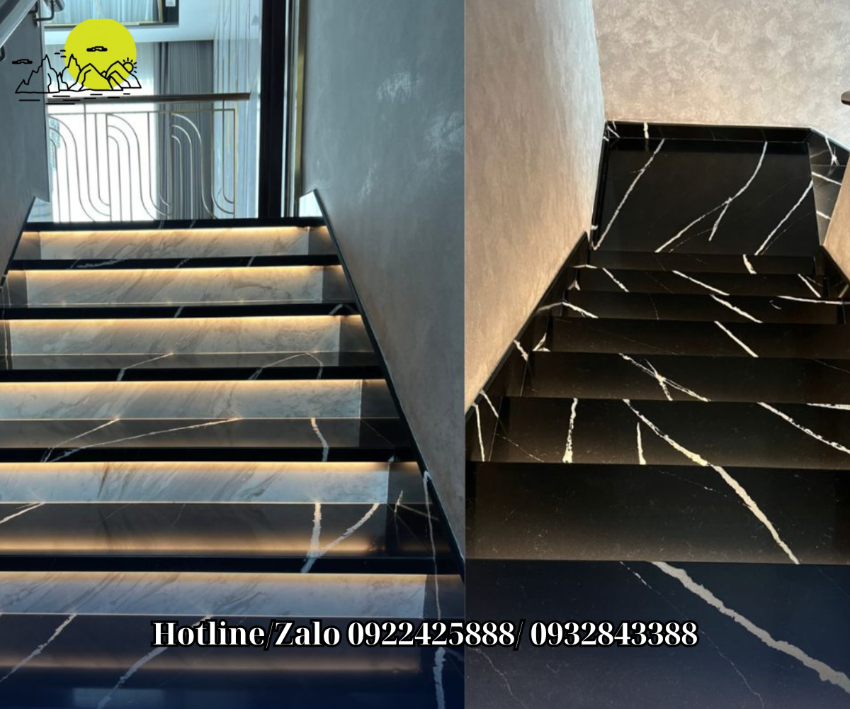 Đá granite cầu thang trắng đen
