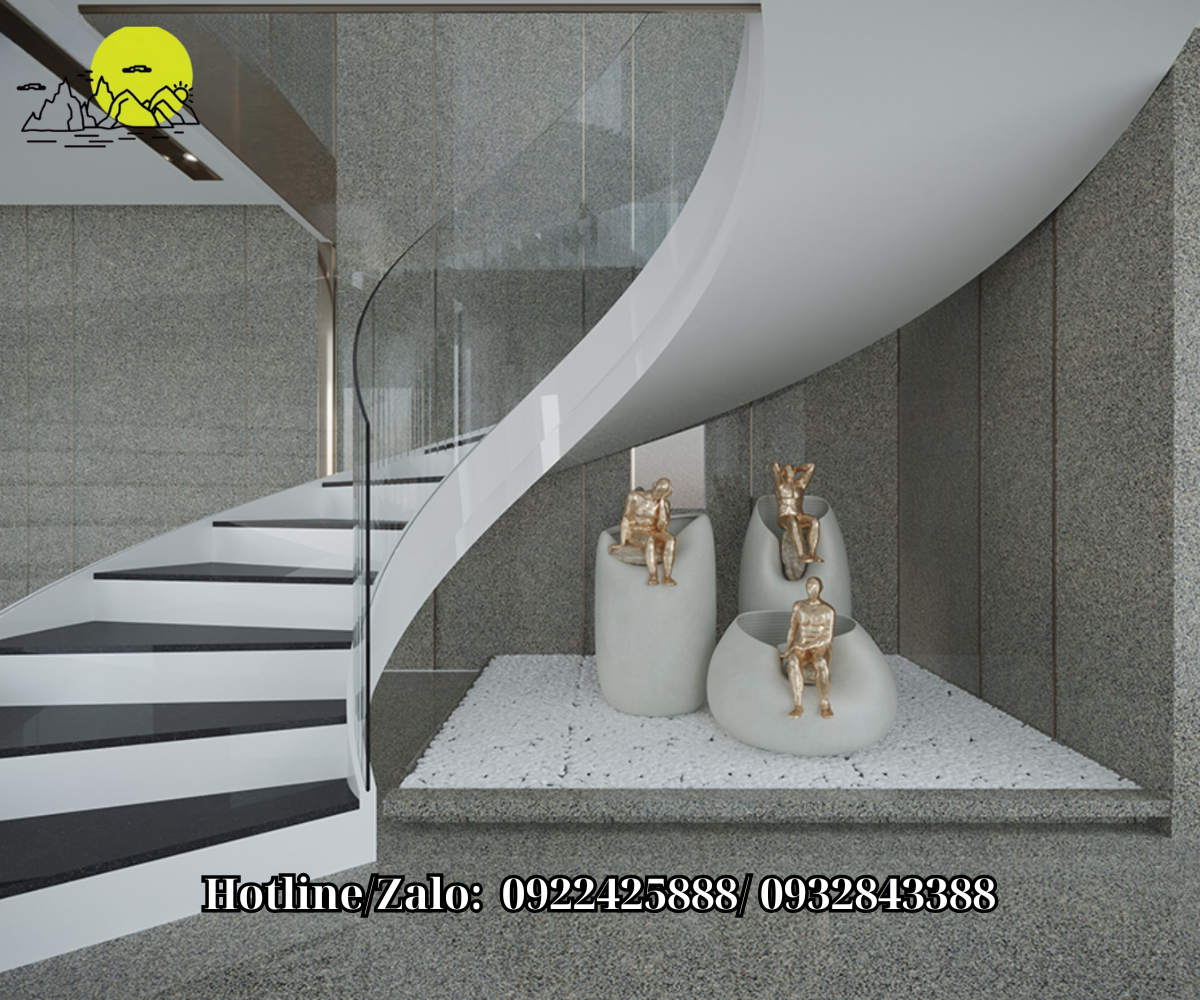 Đá granite cầu thang trắng đen