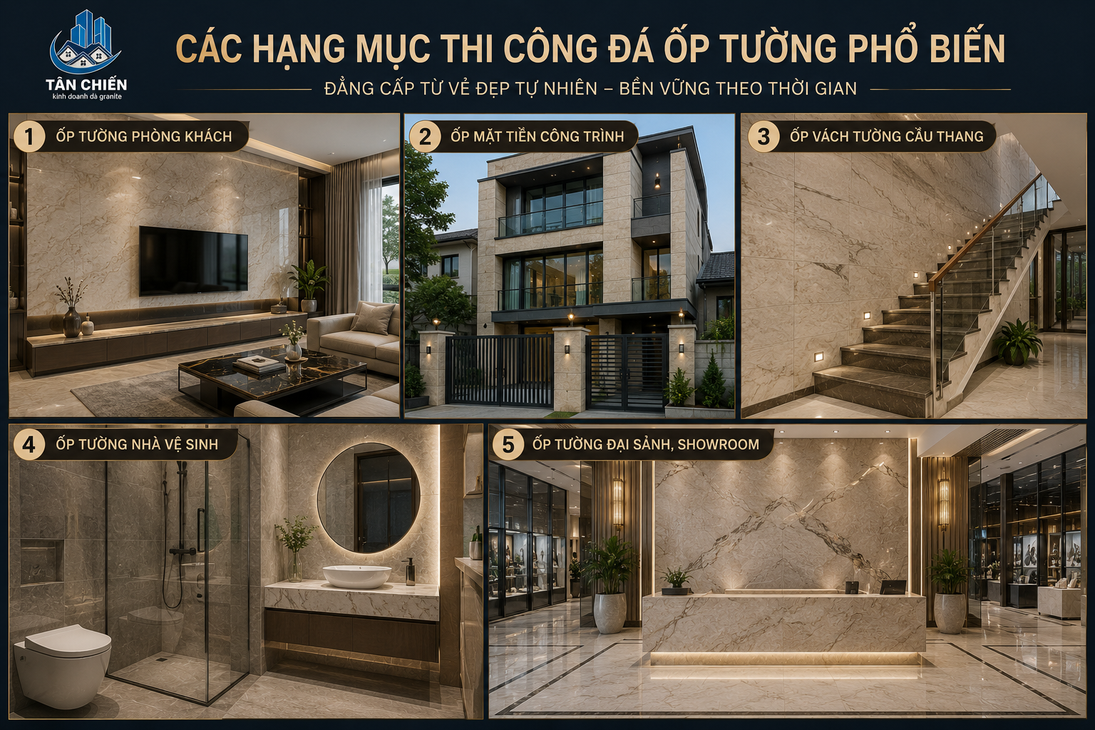 Thi Công Đá Ốp Tường Đẹp Sang Trọng Chuẩn Kỹ Thuật