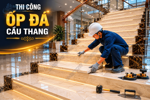 Thi Công Ốp Đá Cầu Thang Bền Đẹp Chuẩn Từng Chi Tiết 