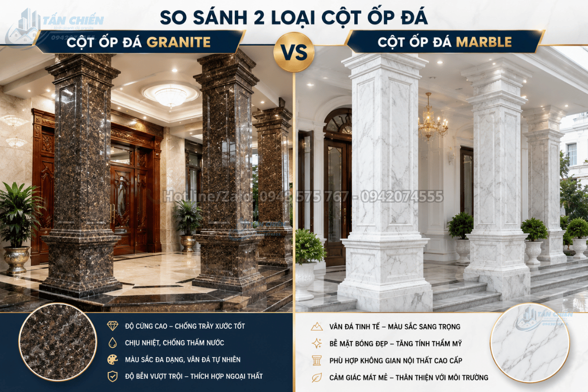 Các loại đá cao cấp dùng trong thi công đá ốp cột