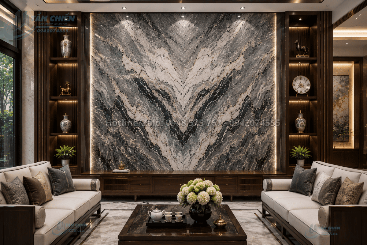 Tranh Đá Đối Xứng Granite Màu Ghi