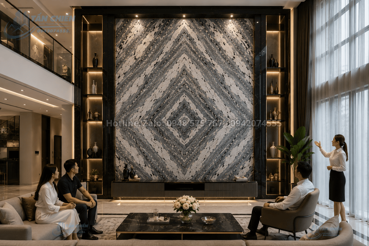 Công trình Tranh Đá Đối Xứng Granite Màu Ghi