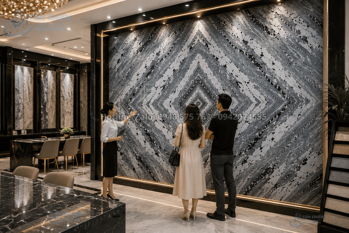 Tranh Đá Đối Xứng Granite Màu Ghi đẹp độc bản