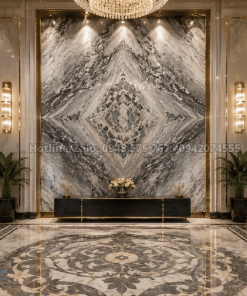 Tranh Đá Đối Xứng Granite Màu Ghi tại sảnh biệt thự