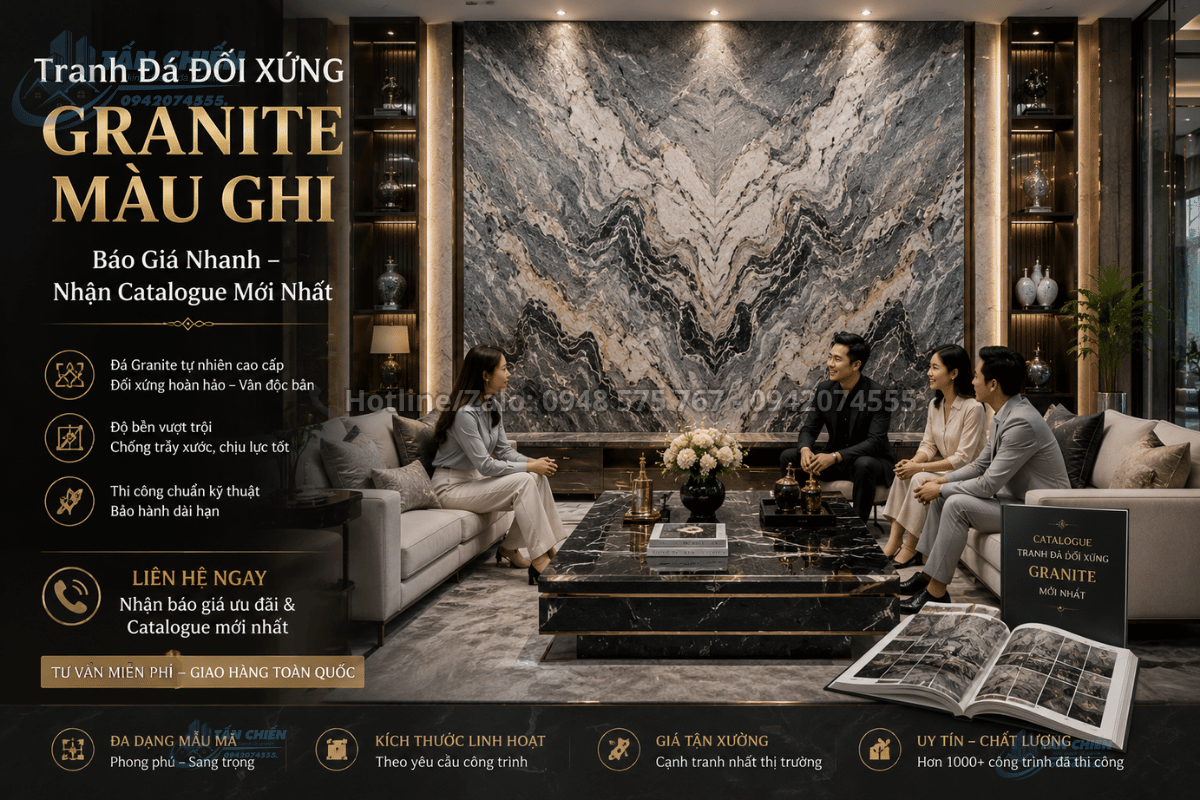 Tranh Đá Đối Xứng Granite Màu Ghi