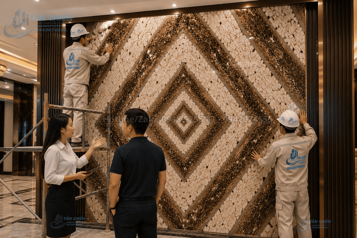 Thi công Tranh Đá Đối Xứng Marble Màu Cafe