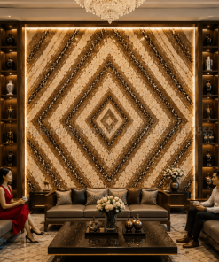 Tranh Đá Đối Xứng Marble Màu Cafe sang trọng cho biệt thự