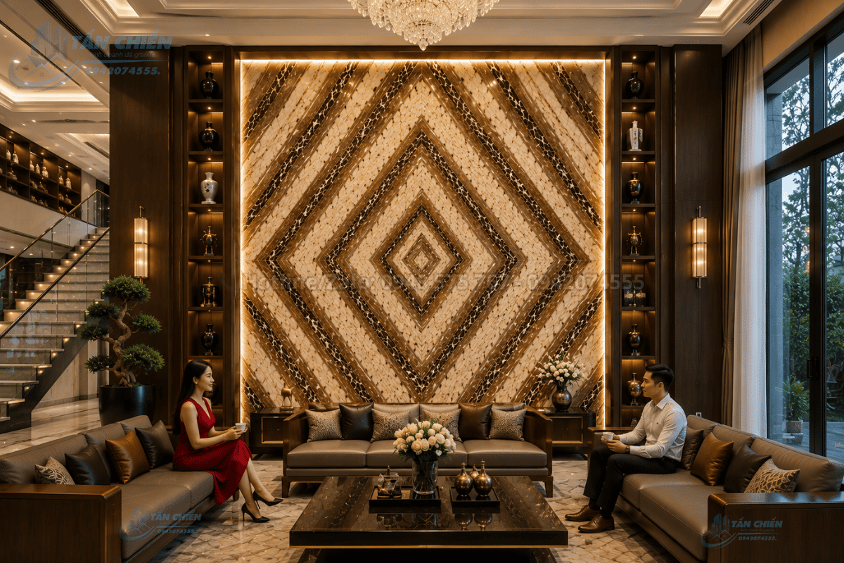 Tranh Đá Đối Xứng Marble Màu Cafe sang trọng cho biệt thự