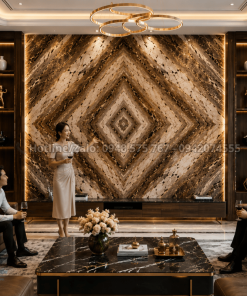 Tranh Đá Đối Xứng Marble Màu Cafe phòng khách biệt thự
