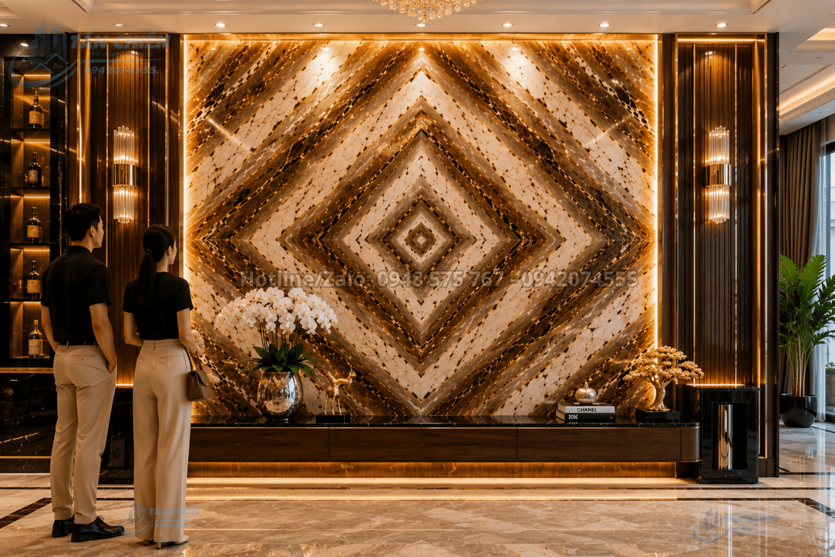 Vách Tranh Đá Đối Xứng Marble Màu Cafe đẹp