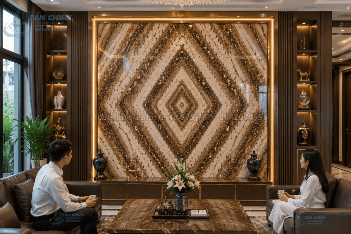 Công trình Tranh Đá Đối Xứng Marble Màu Cafe hoàn thiện