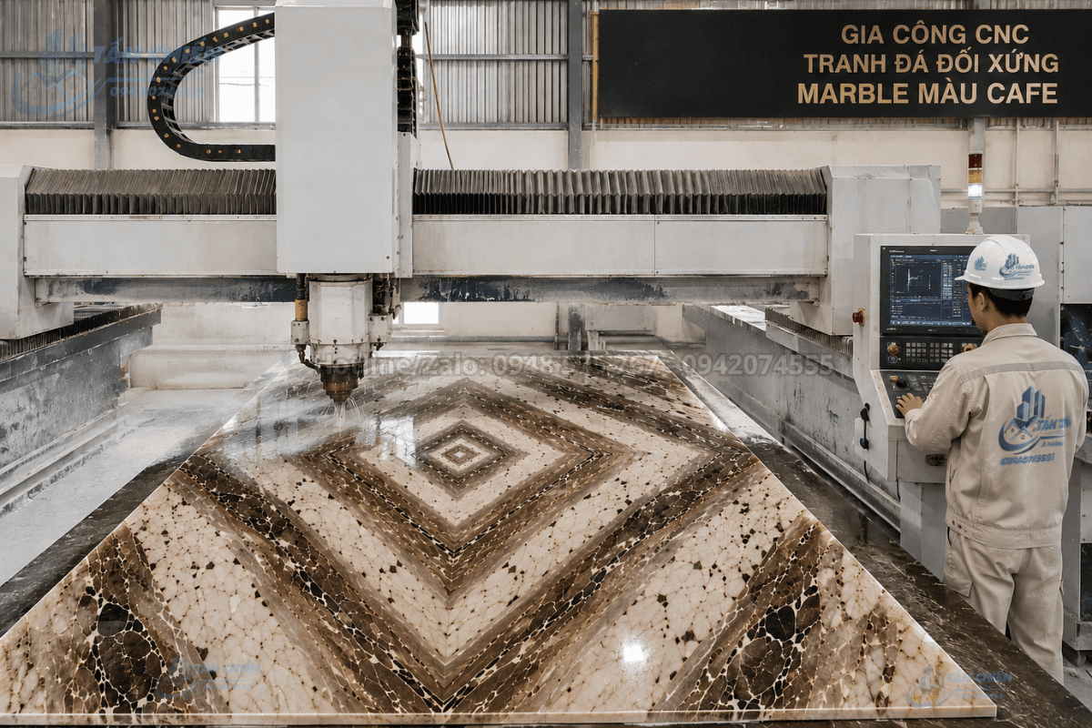 Gia công CNC Tranh Đá Đối Xứng Marble Màu Cafe