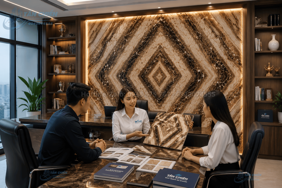 Mẫu Tranh Đá Đối Xứng Marble Màu Cafe đẹp