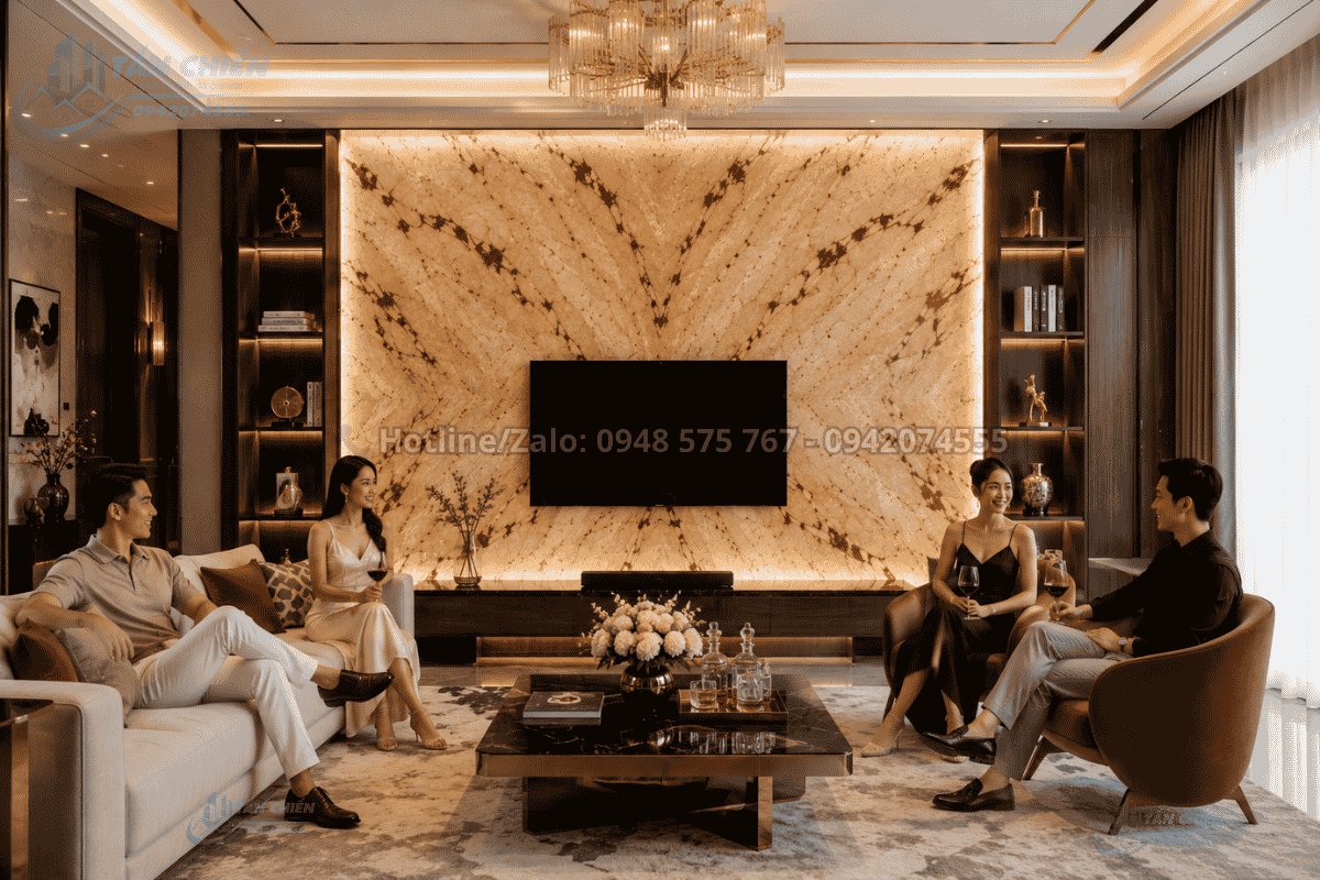 Mẫu Tranh Đá Đối Xứng Marble Màu Kem Vân Đỏ cánh bướm