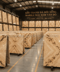 Kho Tranh Đá Đối Xứng Marble Màu Kem Vân Đỏ nhập khẩu