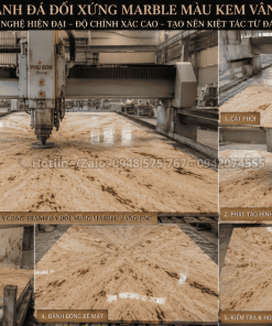 Gia công Tranh Đá Đối Xứng Marble Màu Kem Vân Đỏ bằng CNC