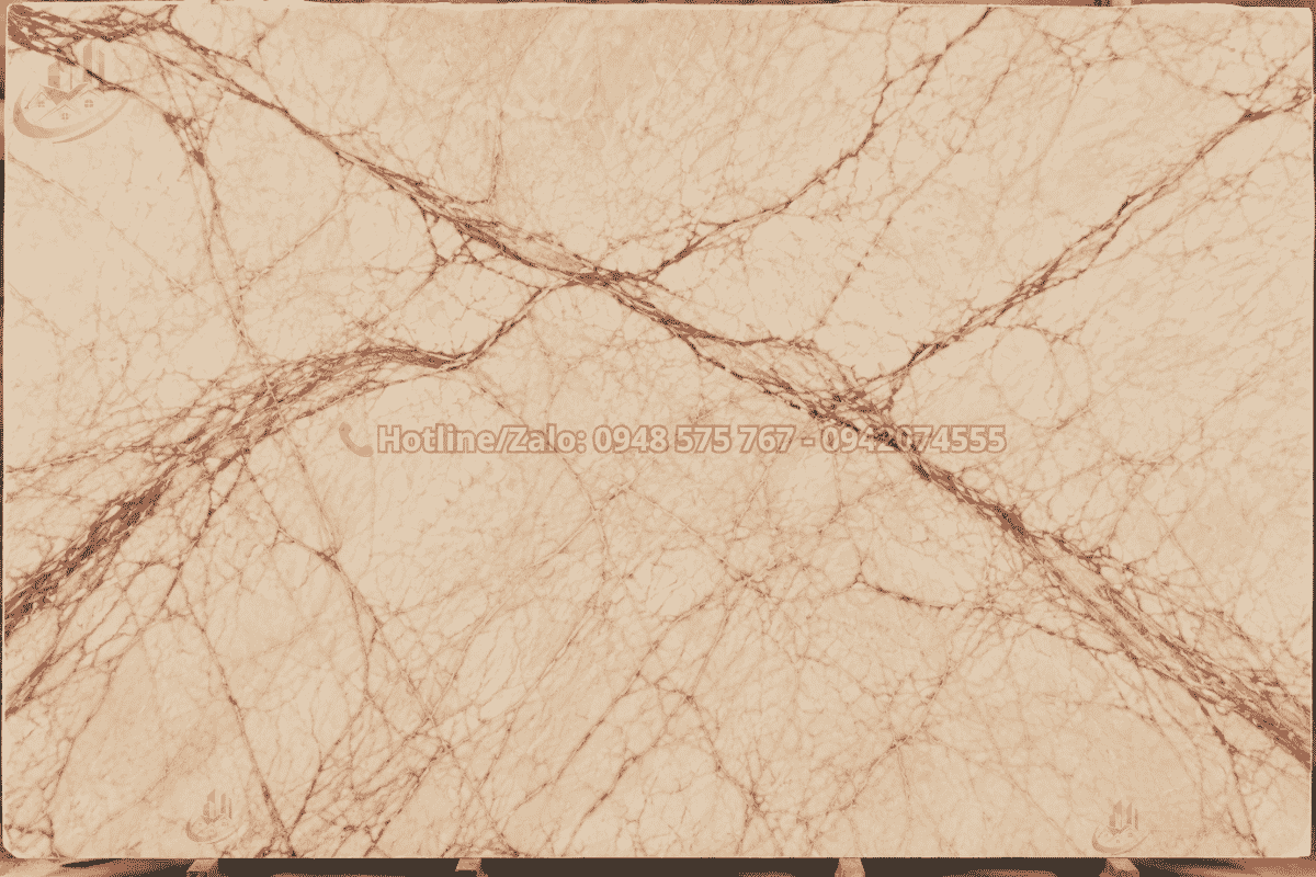 Tranh Đá Đối Xứng Marble Màu Kem Vân Đỏ khổ lớn nhập khẩu