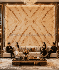 Tranh Đá Đối Xứng Marble Màu Kem Vân Đỏ trong biệt thự cao cấp
