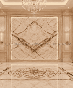 Sảnh biệt thự sử dụng Tranh Đá Đối Xứng Marble Màu Kem Vân Đỏ