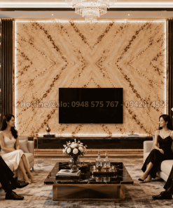 Vách tivi Tranh Đá Đối Xứng Marble Màu Kem Vân Đỏ