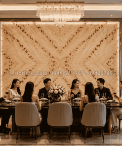 Tranh Đá Đối Xứng Marble Màu Kem Vân Đỏ phòng ăn