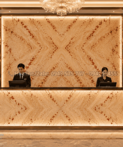 Quầy lễ tân ốp Tranh Đá Đối Xứng Marble Màu Kem Vân Đỏ