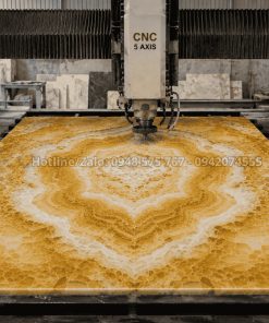 Gia công CNC Tranh Đá Đối Xứng Thạch Anh Màu Vàng