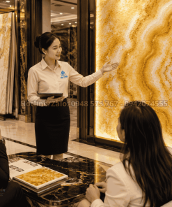 Nhân viên tư vấn mẫu Tranh Đá Đối Xứng Thạch Anh Màu Vàng
