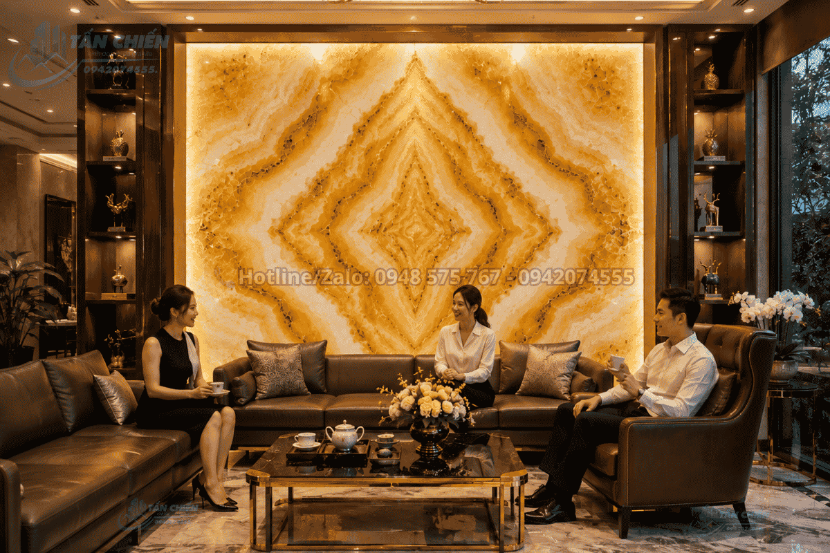 Công trình sử dụng Tranh Đá Đối Xứng Thạch Anh Màu Vàng hoàn thiện