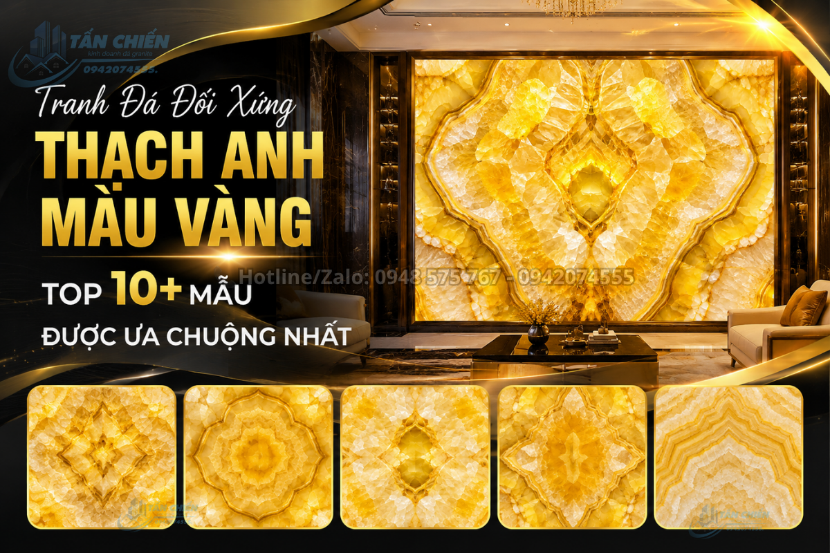 Tranh Đá Đối Xứng Thạch Anh Màu Vàng