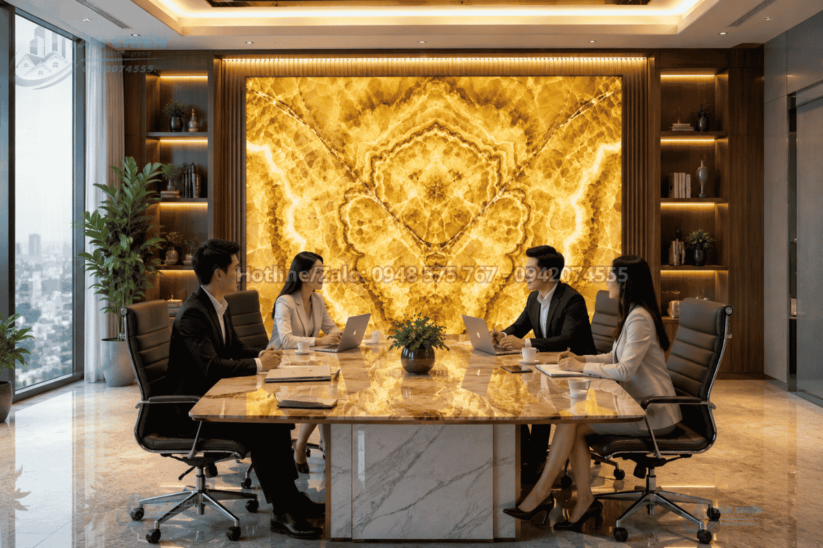 Mẫu Tranh Đá Đối Xứng Thạch Anh Màu Vàng nhập khẩu cao cấp