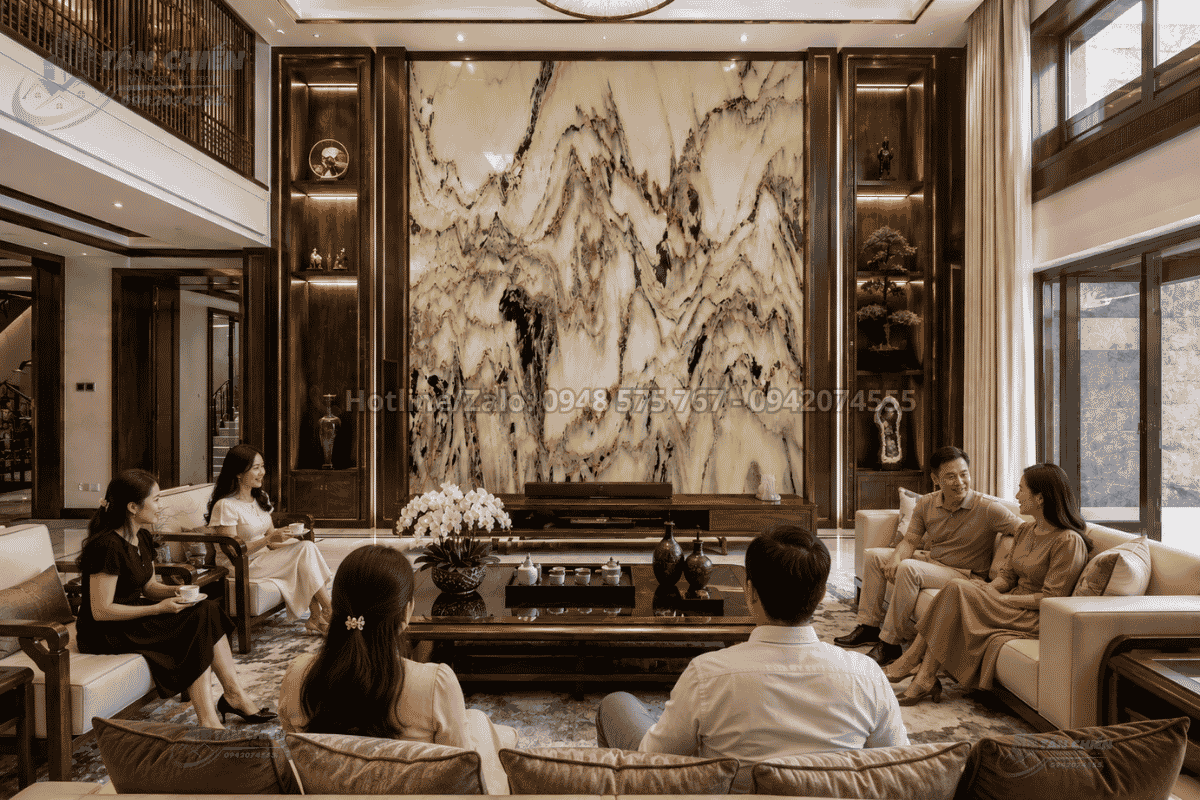 Tranh Đá Sơn Thủy Tự Nhiên phòng khách biệt thự