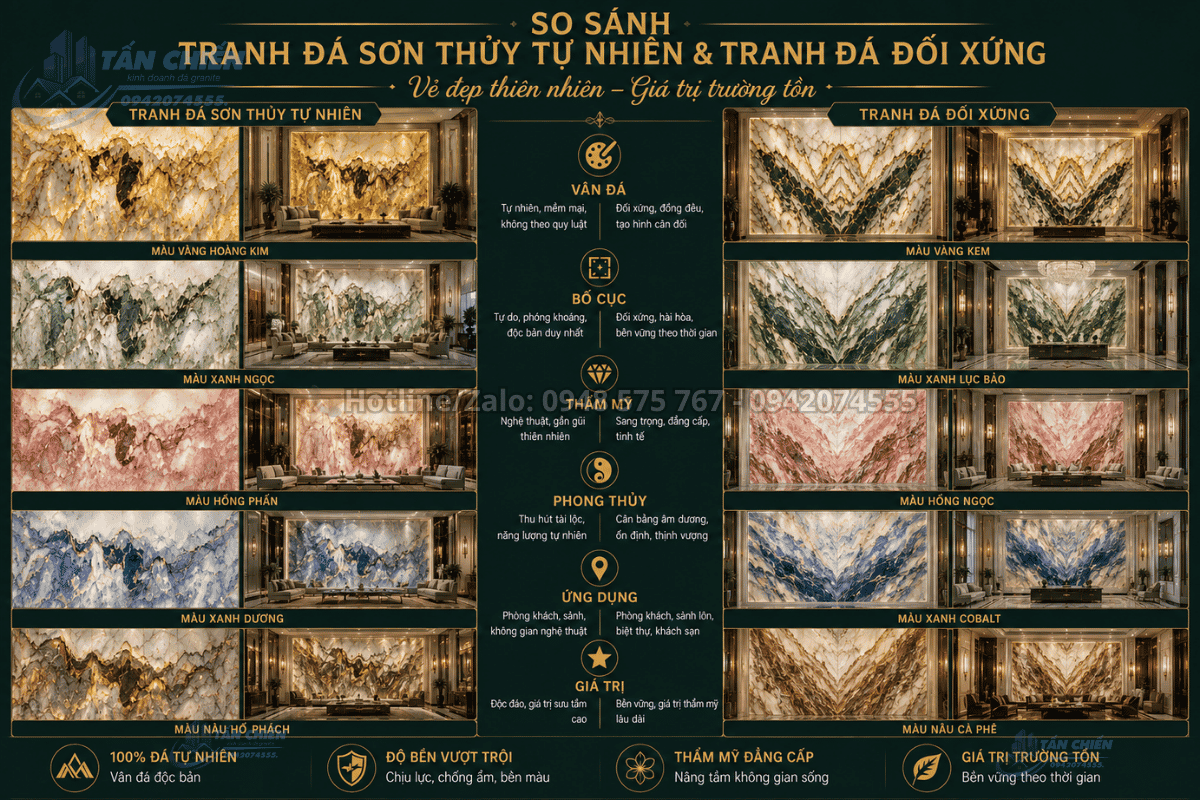 So sánh Tranh Đá Sơn Thủy Tự Nhiên và Tranh Đá Đối Xứng