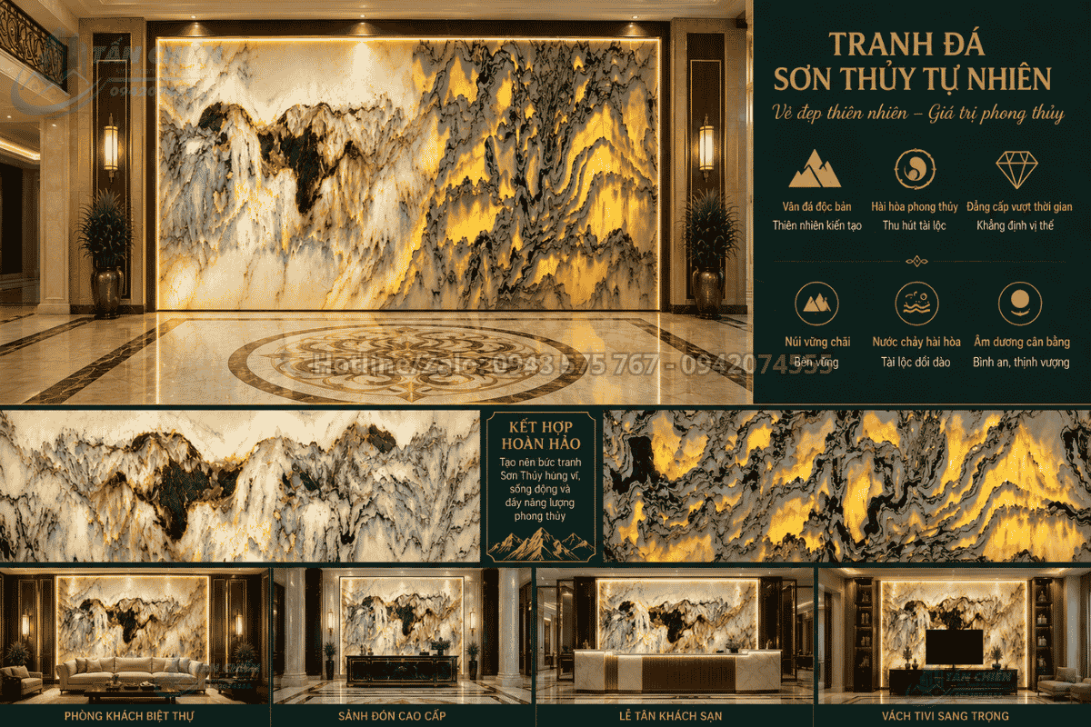 Mẫu Tranh Đá Sơn Thủy Tự Nhiên phong thủy