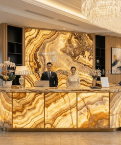 Quầy lễ tân khách sạn ốp đá Onyx