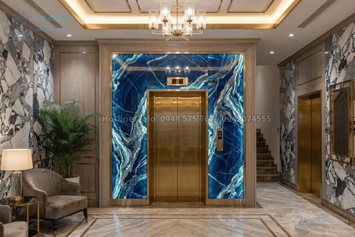 Vách thang máy ốp đá Onyx phát sáng