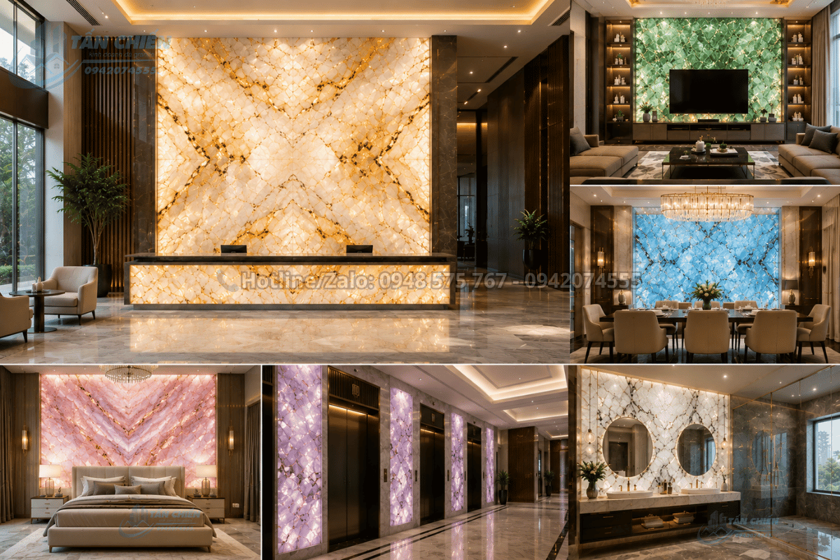 Công trình thực tế sử dụng tranh đá tự nhiên Onyx xuyên sáng