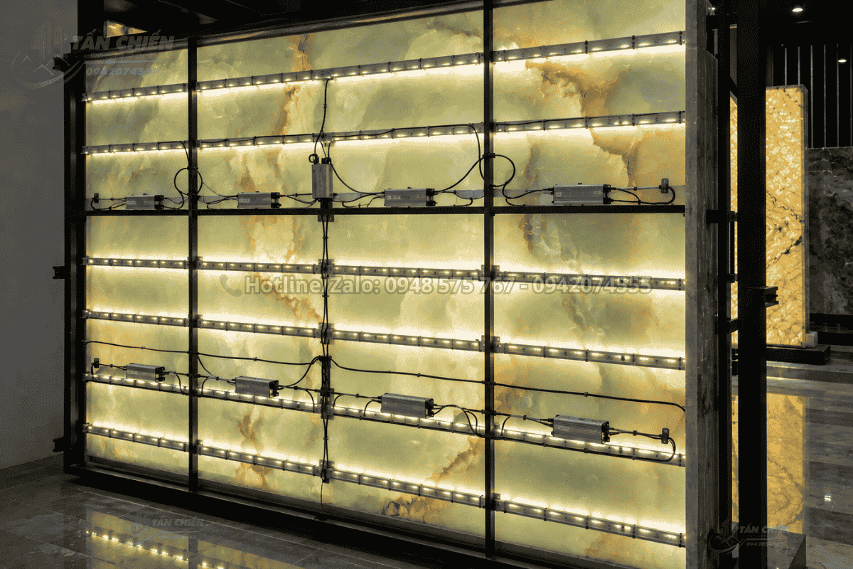 Hệ thống đèn LED phía sau tranh đá tự nhiên Onyx xuyên sáng cao cấp