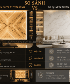 So sánh tranh đá tự nhiên Onyx xuyên sáng và đá Quartz nhân tạo vân mây