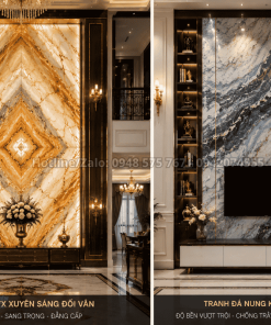 Tranh đá tự nhiên Onyx xuyên sáng đối vân và tranh đá nung kết khổ lớn