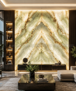 Tranh đá tự nhiên Onyx xuyên sáng phòng khách biệt thự hiện đại