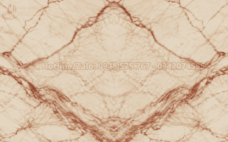 Đường vân tự nhiên của Tranh Đá Đối Xứng Marble Màu Kem Vân Đỏ