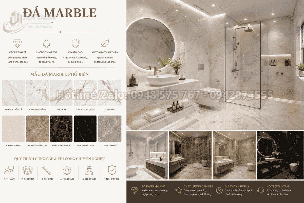 Mẫu đá Marble dùng trong cung cấp và thi công đá ốp nhà tắm