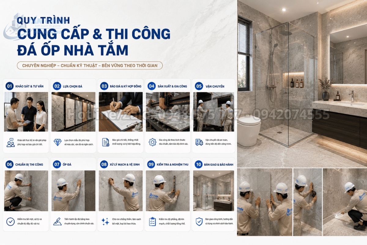Quy trình cung cấp và thi công đá ốp nhà tắm chuyên nghiệp