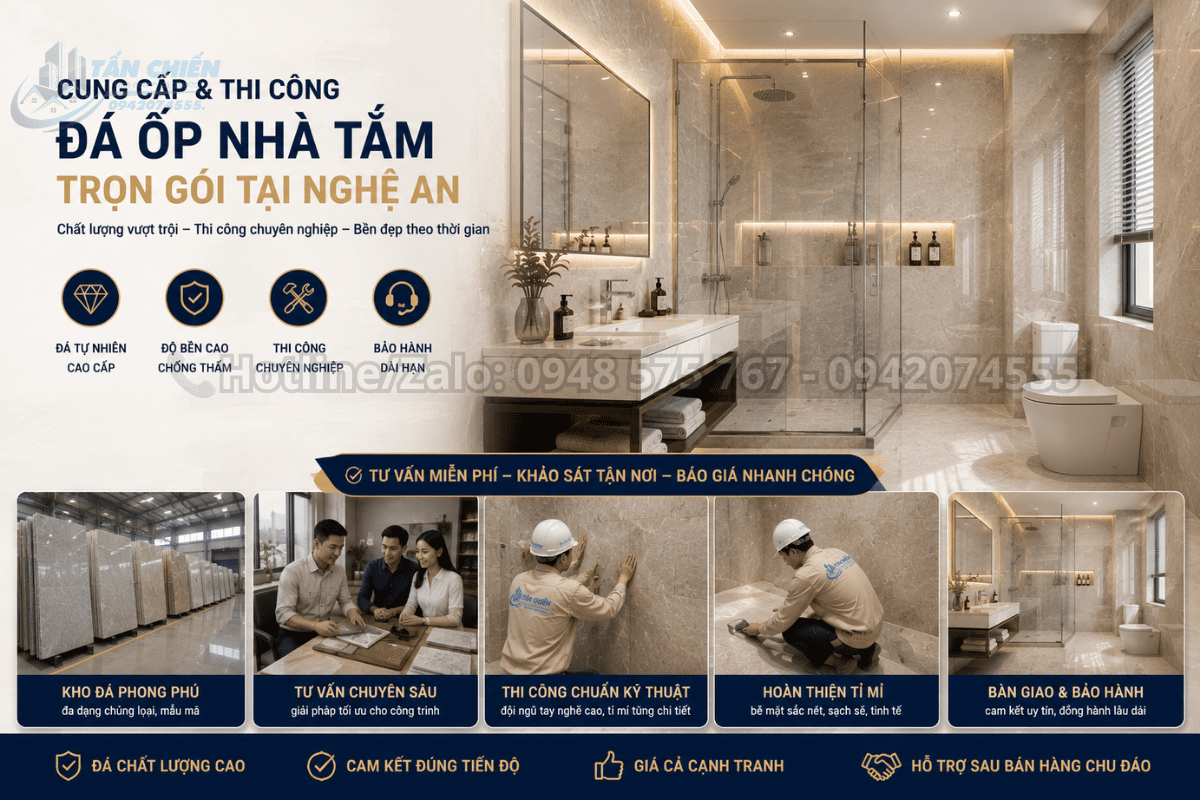 Cung cấp và thi công đá ốp nhà tắm trọn gói tại Tổng Kho Đá Nghệ An