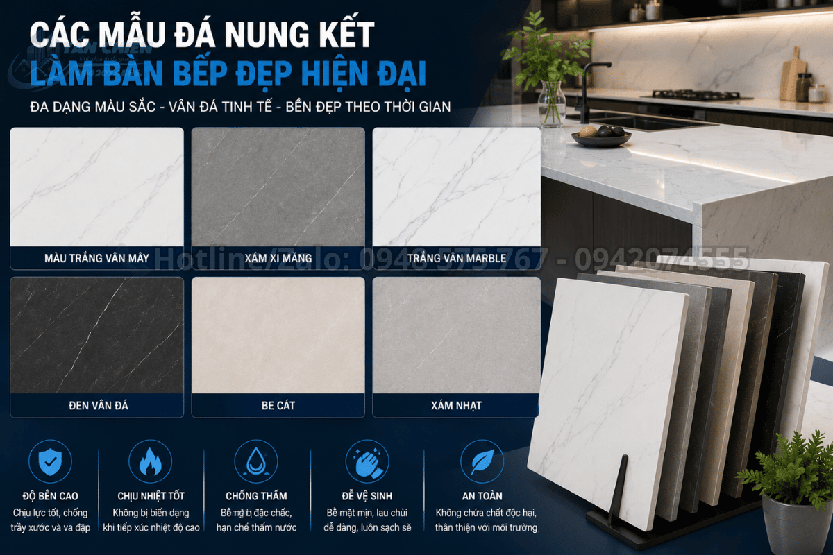 Các mẫu đá nung kết làm bàn bếp đẹp hiện đại