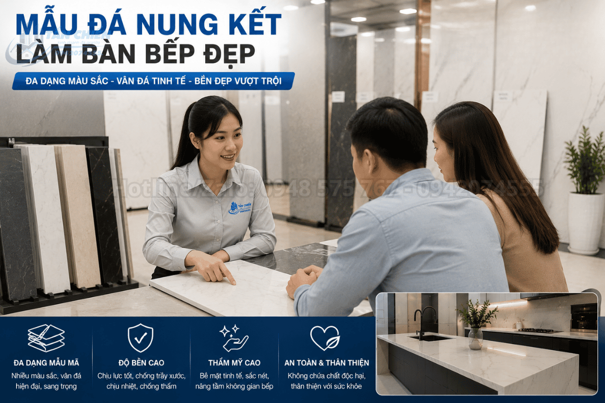 Mẫu đá nung kết làm bàn bếp đẹp thi công tại Tổng Kho Đá Nghệ An