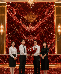 Công trình sảnh lớn sử dụng đá Onyx Đỏ Rượu Vang hoàn thiện bàn giao cho chủ đầu tư