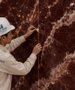 Kỹ thuật ghép khít đường mạch đá Onyx Đỏ Rượu Vang trên vách tường